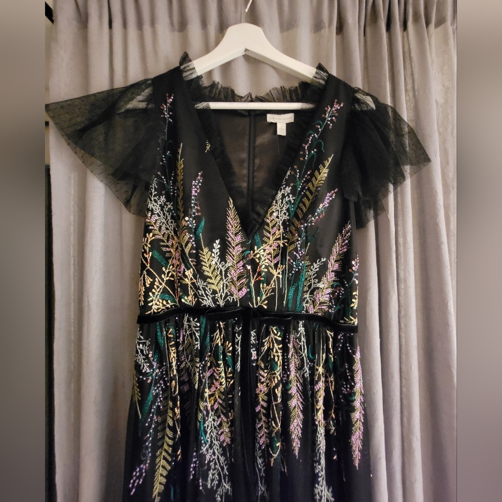 Monique Lhuillier Black and Gold Floral Maxi Dress NWT - Picture 5 of 8